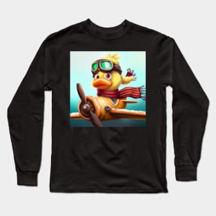 Yellow Duck flying an Airplane Long Sleeve T-Shirt